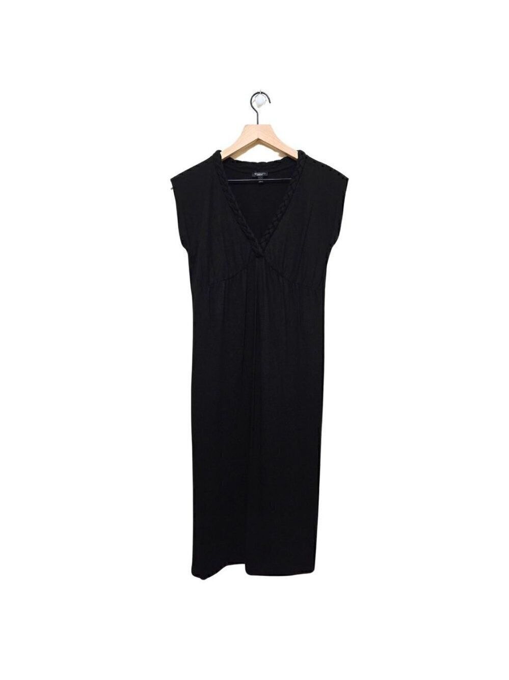 Talbots Black Braided V-Neck Capped Sleeve Shirt Dress Sz XS